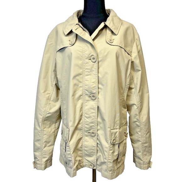Lands End Womens Short Trench Coat Size Large Hip Length Preppy Nautical - Picture 1 of 11